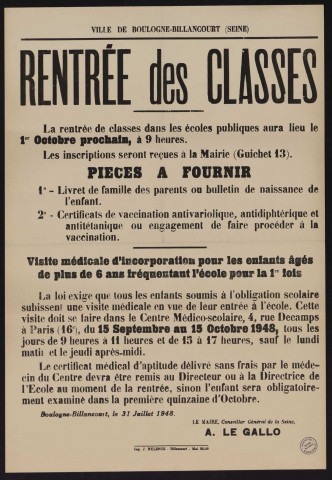 Rentrée des classes ,