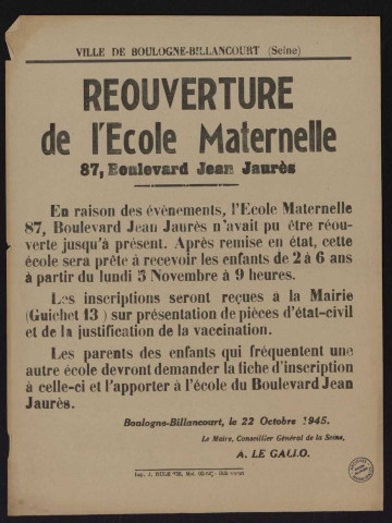 Réouverture de l'école maternelle,