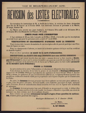 Révision des listes électorales,