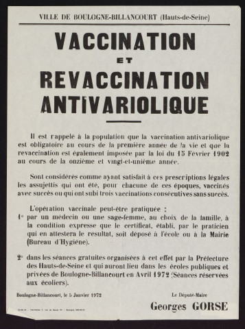 Vaccination et revaccination anti-variolique,