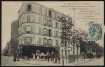 Boulogne-sur-seine. Maison Langevin fondée en 1865 - Langevin fils Succr - Bureau de Tabac, spécialité de Vins blancs de Saumur 31 boulevard de Strasbourg et rue de Paris 97, Boulogne-Billancourt . boulevard Jean Jaurès . - perspectiveAu premier plan, à gauche, la rue de Paris. A droite, le boulevard Jean Jaurès. Au centre le café-tabac Langevin au numéro 31, et un tailleur.
