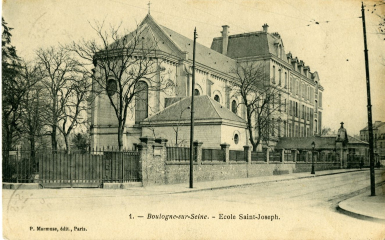 1 - Boulogne-sur-Seine - Ecole Saint-Joseph, Boulogne-Billancourt . rue du Parchamp . - école et chapelle Saint-Joseph du ParchampFaçade et chapelle de l'école Saint Joseph pris de biais (côté gauche)