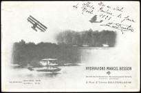 Hydravions Marcel Besson MB Société de Constructions Aéronautiques et Navales Marcel Besson 5, rue St Denis Boulogne sur Seine, Boulogne-Billancourt . rue Saint-Denis . - publicité pour la société de constructions aéronautiques et navales Marcel BessonA gauche, vues d'hydravions en vol