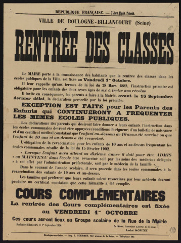 Rentrée des classes ,