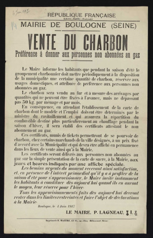 Vente du charbon : préférence à donner aux personnes non abonnées au gaz,