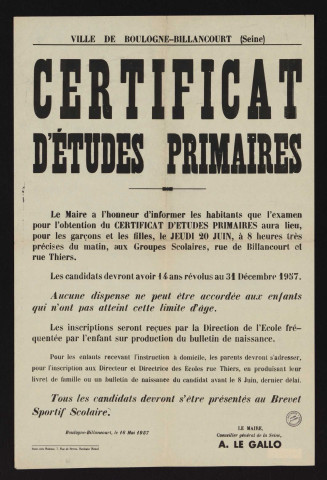 Certificat d'études primaires ,