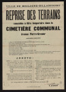 Reprise des terrains concédés à titre temporaire dans le cimetière communal avenue Pierre-Grenier, Affiche de 1957 annotée pour 1958.