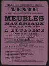 Vente aux enchères publiques [...] de meubles et matériaux, plomb, zing, fonte et fer,