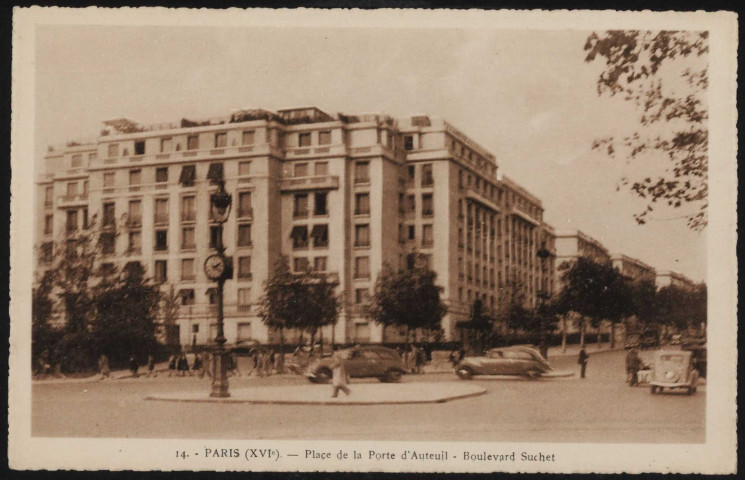 14 - Paris (XVIe). - Place de la Porte d'Auteuil: boulevard Suchet (s.d.).