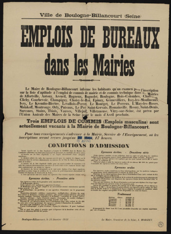 Emplois de bureaux dans les mairies,