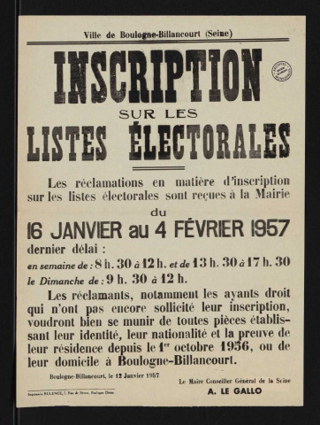 Inscription sur les listes électorales,