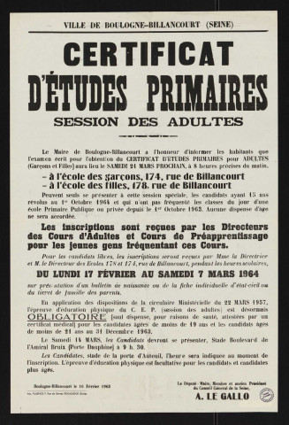 Certificat d'études primaires : session des adultes,