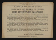 Assistance aux femmes en couches : prime supplémentaire d'allaitement,