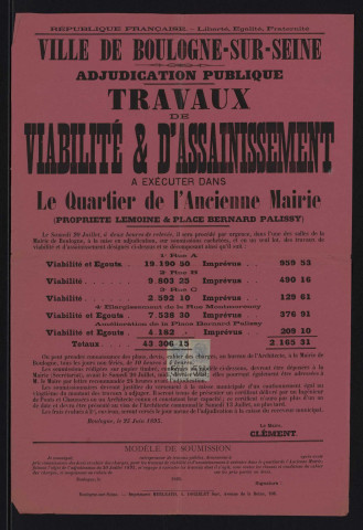 Travaux de viabilité et d'assainissement à exécuter dans le quartier de l'ancienne mairie,