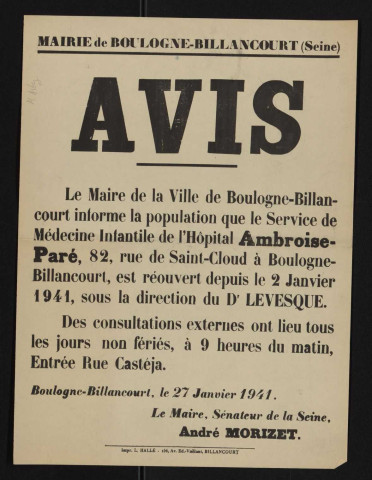 [Réouverture du service de médecine infantile de l'hôpital Ambroise-Paré],