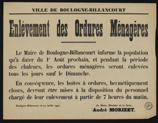 Enlèvement des ordures ménagères,