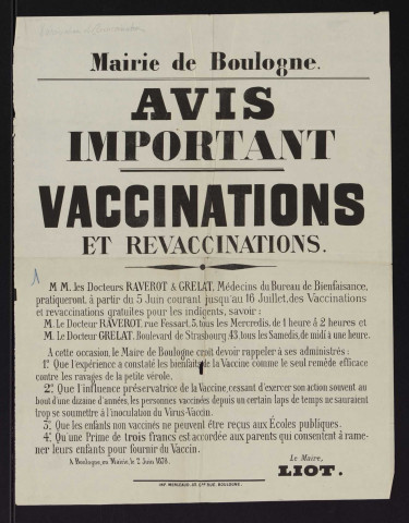 Avis important : vaccinations et revaccinations,