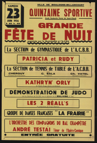 Grande fête de nuit organisée par la municipalité [et] la section Gymnastique de l'ACBB,