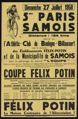 5me Paris-Samois, distance 134 kms, coupe Félix Potin,