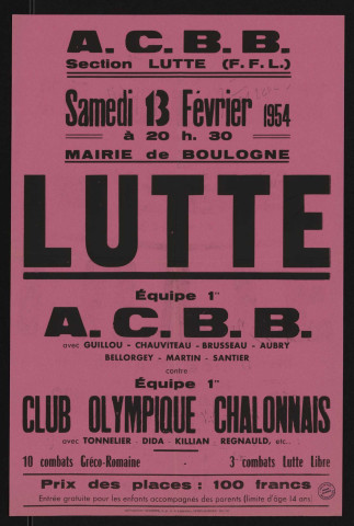 Lutte : équipe 1re ACBB contre équipe 1re Club olympique chalonnais,