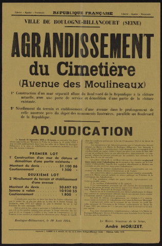 Agrandissement du cimetière (avenue des Moulineaux),