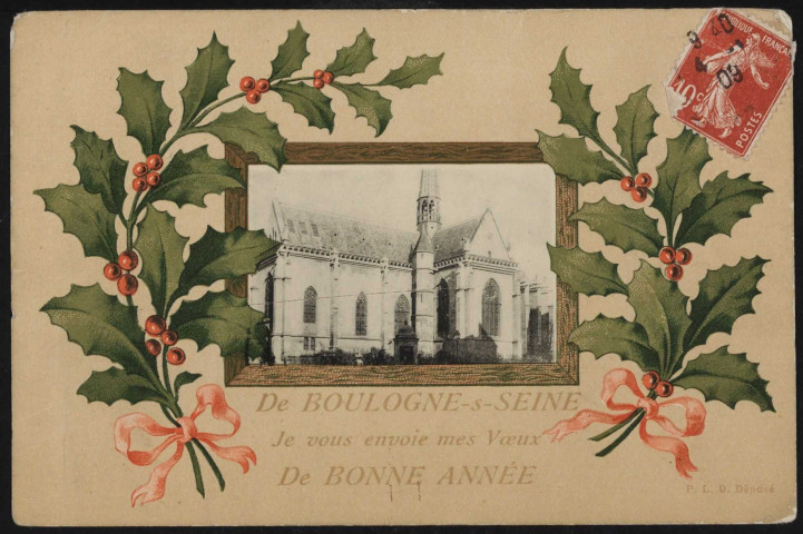 De Boulogne-s-Seine Je vous envoie mes Voeux de Bonne Année, Boulogne-Billancourt . - église Notre-Dame de Boulogne