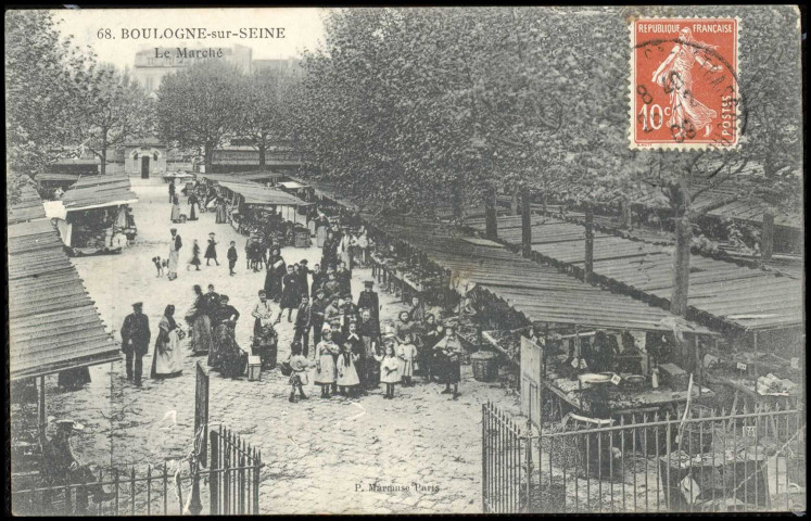 68 - Boulogne-sur-Seine - Le Marché, Boulogne-Billancourt . boulevard Jean Jaurès . - le marchéVue plongeante sur un groupe de personnes au centre ainsi que sur des étals