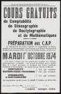 Cours gratuits de comptabilité, de sténographie, de dactylographie et de mathématiques, préparation aux CAP éè,