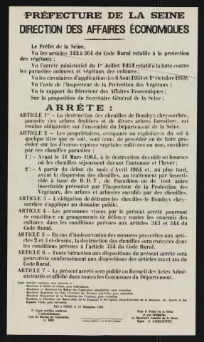 [Arrêté relatif à la destruction des chenilles de Bombyx chrysorrhée],