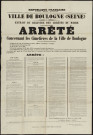 Arrêté concernant les cimetières de la ville de Boulogne-Billancourt [au sujet de l'ouverture du cimetière de l'avenue des Moulineaux, le cimetière de l'avenue de la Reine étant désormais sera exclusivement réservé aux concessions perpétuelles],