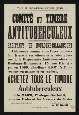 Comité du timbre antituberculeux : achetez tous le timbre antituberculeux,