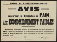 Avis concernant la distribution de pain aux abonnés économiquement faibles,