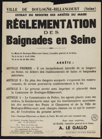 Règlementation des baignades en Seine,