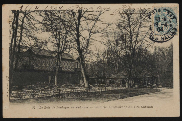 24 - Le Bois de Boulogne en Automne - Laiterie. Restaurant du Pré Catelan, Paris . Bois de Boulogne . - restaurant du Pré CatelanAu premier plan, la terrasse, au second plan, la laiterie