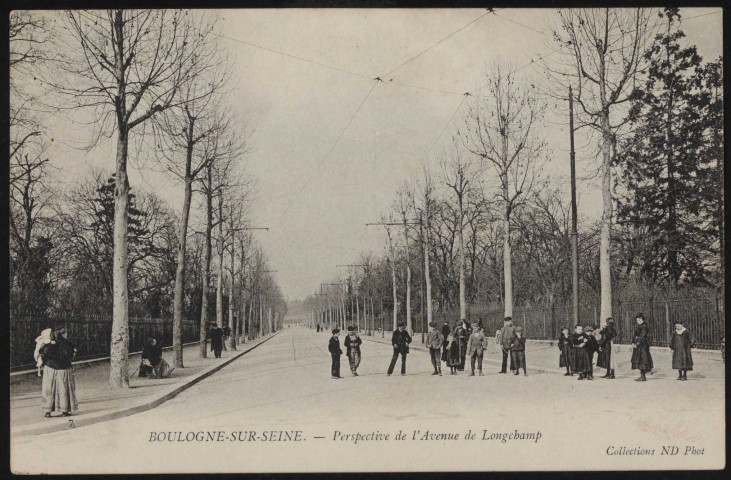 7 - Boulogne-sur-Seine - Perspective de l'avenue de Longchamp, Boulogne-Billancourt. avenue Charles de Gaulle . - perspectivePerspective de l'avenue Charles de Gaulle depuis la place du Parchamp.Au premier plan, au centre un groupe d'enfants.