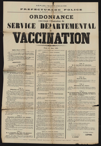 Ordonnance concernant l'organisation du service départemental de vaccination,