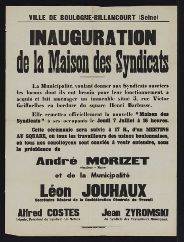 Inauguration de la Maison des syndicats,