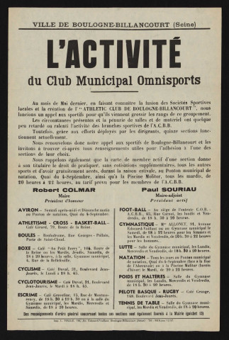 L'activité du Club municipal omnisports, Mention de la fusion des sociétés sportives pour former l'ACBB.