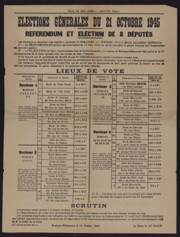 Élections générales du 21 octobre 1945 : référendum et Élection de 8 députés,