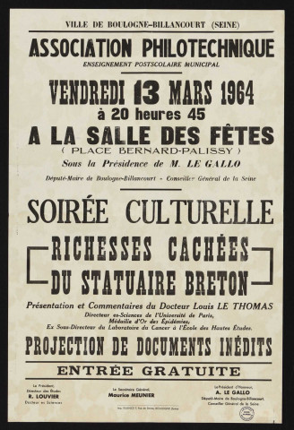 Association philotechnique : soirée culturelle Richesses cachées du statuaire breton,