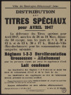 Distribution des titres spéciaux pour avril 1947,