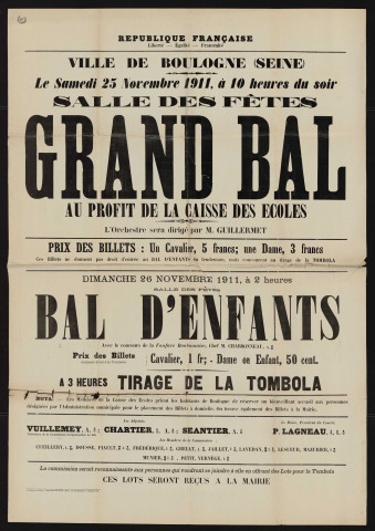 Grand bal au profit de la caisse des écoles ; bal d'enfants,