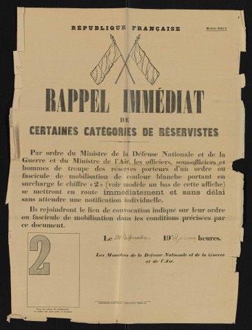 Rappel immédiat de certaines catégories de réservistes,