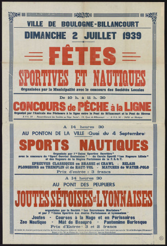 Fêtes sportives et nautiques dimanche 2 juillet 1939 , Affiche en deux parties.