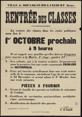 Rentrée des classes ,