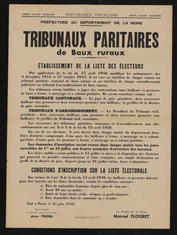 Tribunaux paritaires de baux ruraux : établissement de la liste des électeurs,