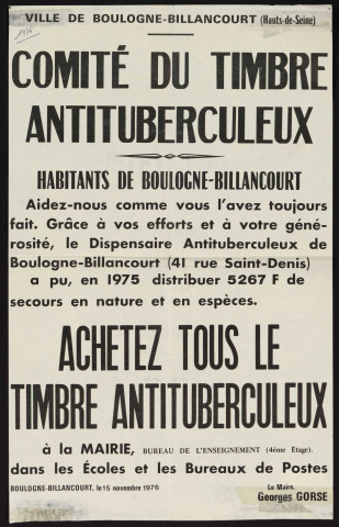 Comité du timbre antituberculeux : achetez tous le timbre antituberculeux,