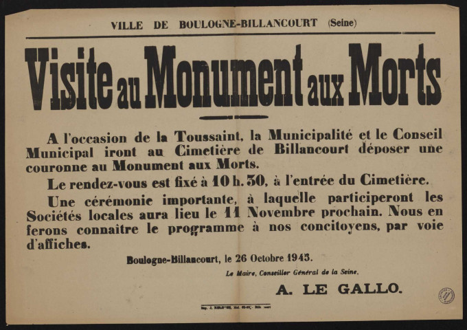 Visite au monument aux morts,