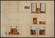 4ème TRANCHE6ème lot : 2ème partie : Décoration des bureaux du Maire, des Adjoints, etc.- Rapport technique- Dossier Vve BOUCHET : projet de décoration, prix- Dossier GARIGOU : état descriptif- Dossier SCHMIT : devis- Dossier PERON, MOYNE ET TANTOT : devis des travaux de décoration- Dossier LES OUVRIERS TAPISSIERS : devis descriptif- Dossier REGY : devis descriptif, devis estimatif, soumission- Dossier LOMBART : - devis descriptif par corps d'état - récapitulation des pièces et dossiers fournis pour le concours - devis descriptif ébénisterie - devis descriptif électricité - devis descriptif peinture - devis descriptif tapisserie - devis descriptif serrurerie (cèdre à plans, cache radiateurs, humidificateurs et coffres forts) - devis descriptif miroiterie - devis descriptif fourniture et pose de cadrans pour pendules électriques et signalisation lumineuse - état de la documentation complémentaire / métrés quantitatifs et estimatifs par locaux et spécialités - bureau de Monsieur le Maire - bureau de Monsieur l'adjoint E - bureau du secrétaire général - bureau de monsieur l'adjoint A - bureau de monsieur l'adjoint B - bureau de monsieur l'adjoint C - bureau de monsieur l'adjoint D - bureau des dactylographes et antichambres des dactylographes - pièce de classement - antichambres - pièces annexes (WC lavabos) - récapitulation générale par corps d'étatAménagement de la salle du Conseil municipal : - Proposition de l'Association Taupré et Perrin pour la fourniture de fauteuils- Proposition de l'Association des Ouvriers de l'Ebénisterie Parisienne pour la fourniture de 14 meubles pupitresAménagement de la salle des Mariages :- Proposition Léon Hohman pour fourniture de 10 banquettes et 2 estrades- Proposition des Ets René Herbst pour fourniture d'un meuble et sept fauteuilsBureaux du Maire et des adjoints : 4 plans