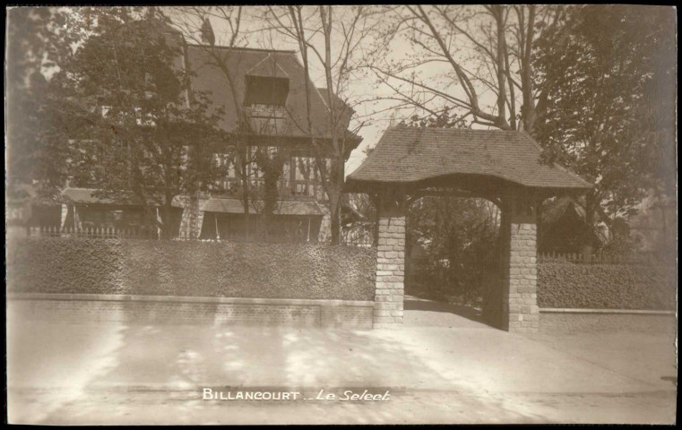 Billancourt - Le Select, Boulogne-Billancourt - quai de Stalingrad . - Hôtel-Restaurant Le Select - Vue, depuis la rue, sur le portail d'entrée, au premier plan. Au second plan, la façade côté rue du bâtiment.